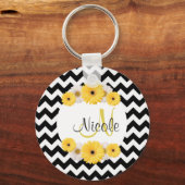 Monogram Gepersonaliseerde zwarte witte chevron Da Sleutelhanger (Voorkant)