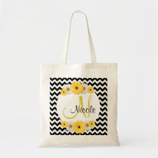 Monogram Gepersonaliseerde zwarte witte chevron Da Tote Bag