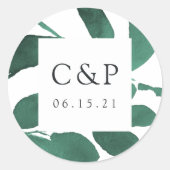 Monogram geperste botanische bruiloft ronde sticker (Voorkant)