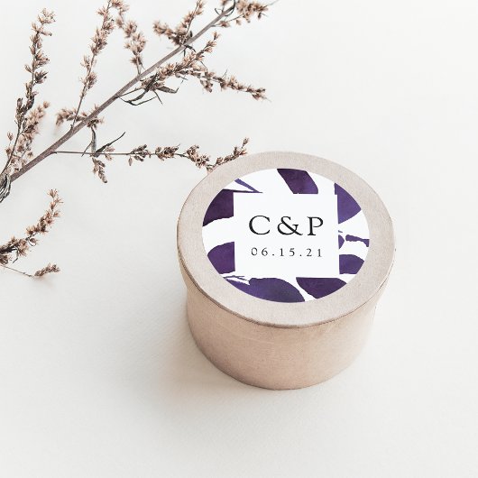 Monogram geperste botanische bruiloft ronde sticker