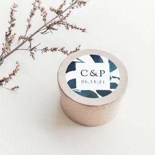 Monogram geperste botanische bruiloft ronde sticker