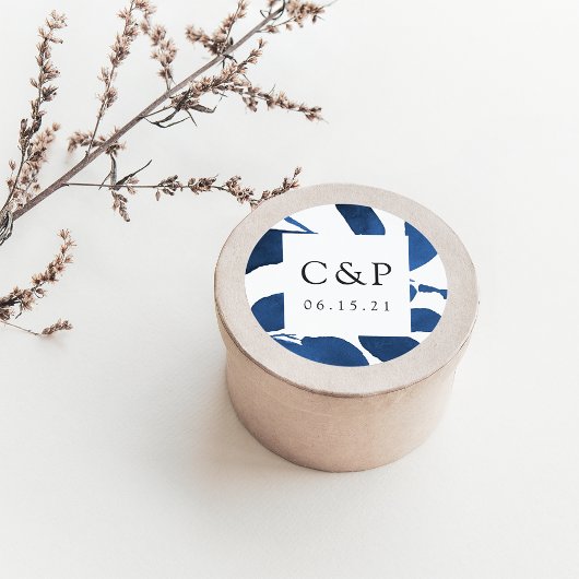 Monogram geperste botanische bruiloft ronde sticker