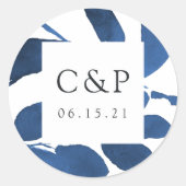 Monogram geperste botanische bruiloft ronde sticker (Voorkant)