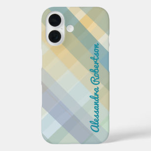 Monogram Geplaagd pastelblauw Blauwgroen geel groe iPhone 16 Hoesje