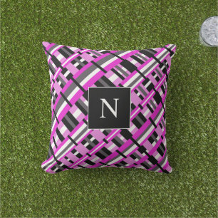 Monogram Geplakt in roze, zwart & grijs diagonaal Buitenkussen