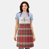 Monogram Geplakt rood Groen Manuscript Rustic Schort (Gedragen)