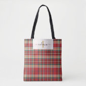 Monogram Geplakt rood Groen Manuscript Rustic Tote Bag (Voorkant)