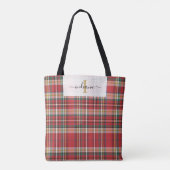 Monogram Geplakt rood Groen Manuscript Rustic Tote Bag (Achterkant)