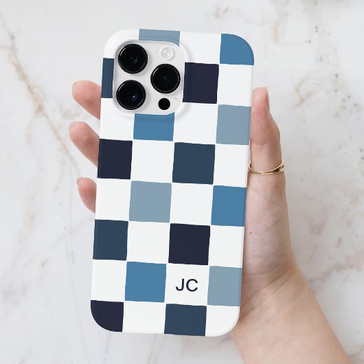 Monogram geruit blauw modern minimalistisch patroo Case-Mate iPhone case