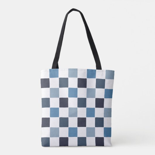 Monogram geruit blauw moderne eenvoudige initialen tote bag (Achterkant)