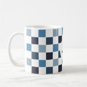 Monogram Geruit Blauw Wit Modern Eenvoudig Koffiemok (Links)