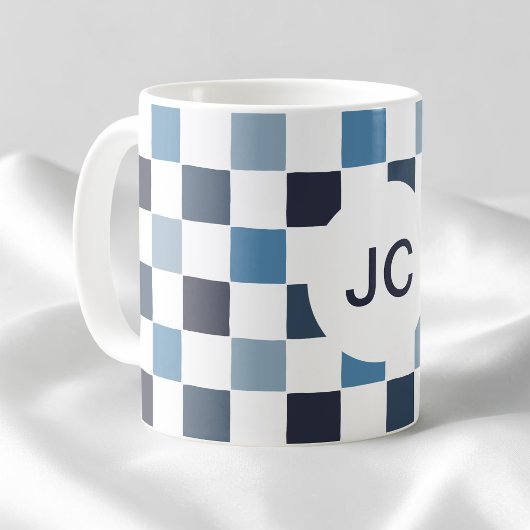 Monogram Geruit Blauw Wit Modern Eenvoudig Koffiemok