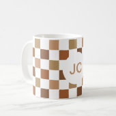 Monogram Geruit Bruin Modern Eenvoudig Koffiemok (Voorkant links)