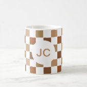 Monogram Geruit Bruin Modern Eenvoudig Koffiemok (Center)