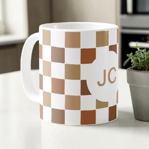 Monogram Geruit Bruin Modern Eenvoudig Koffiemok