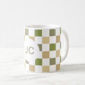 Monogram Geruit Groen Beige Modern Eenvoudig Koffiemok (Voorkant rechts)