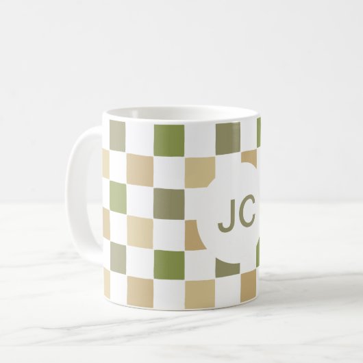 Monogram Geruit Groen Beige Modern Eenvoudig Koffiemok (Voorkant links)