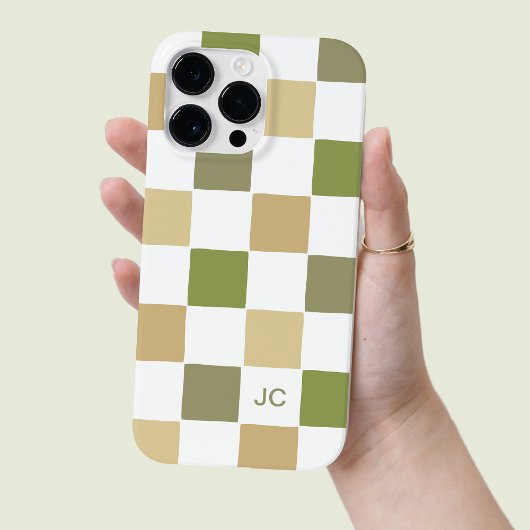 Monogram geruit groen en beige modern patroon Case-Mate iPhone case