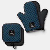 Monogram - Geruit met verwisselbare achtergrondkle Ovenwant & Pannenlap Set (Voorkant / Achterkant)