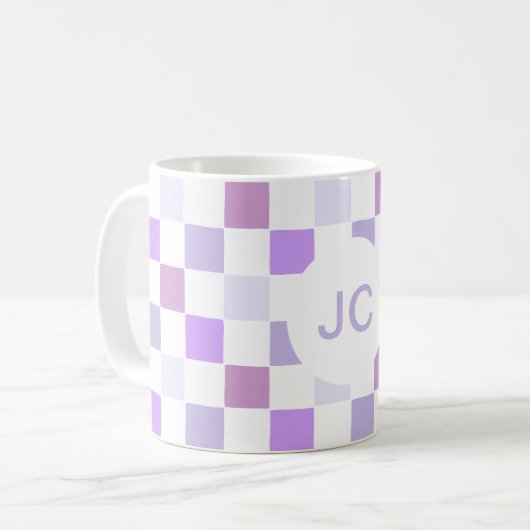 Monogram geruit Paarse lavendel Modern Eenvoudig Koffiemok (Voorkant links)