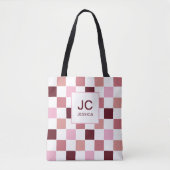 Monogram geruit roze rood modern eenvoudig initial tote bag (Voorkant)