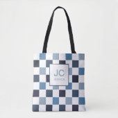 Monogram Geruite Blauwe Moderne Eenvoudige Initiaa Tote Bag (Voorkant)