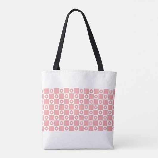 Monogram Geruite Blush Roze Bloemen Tote Bag (Achterkant)