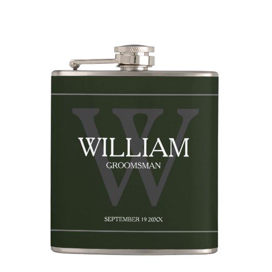 Monogram geschenk voor bruidsjonker Klassiek koele Heupfles (Voorkant)