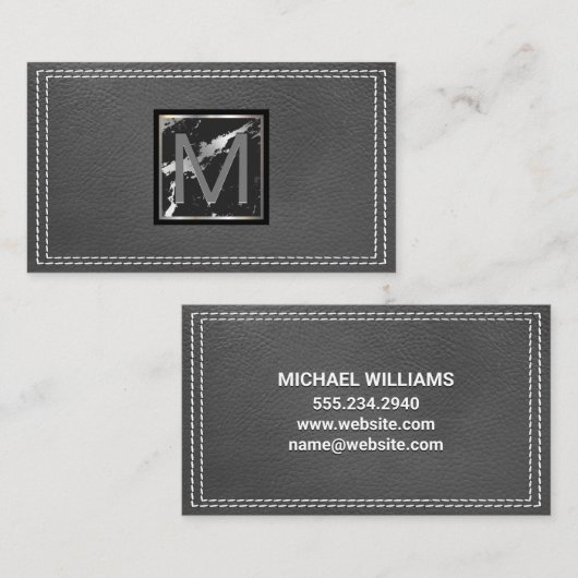 Monogram | Gesitteerd leder | Marmer Visitekaartje (Voorkant / Achterkant)