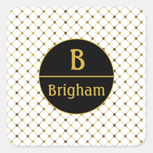 Monogram gesplitst wit en goudpuntenraster vierkante sticker (Voorkant)