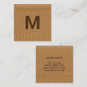 Monogram | gestikt leer vierkante visitekaartje (Voorkant / Achterkant)
