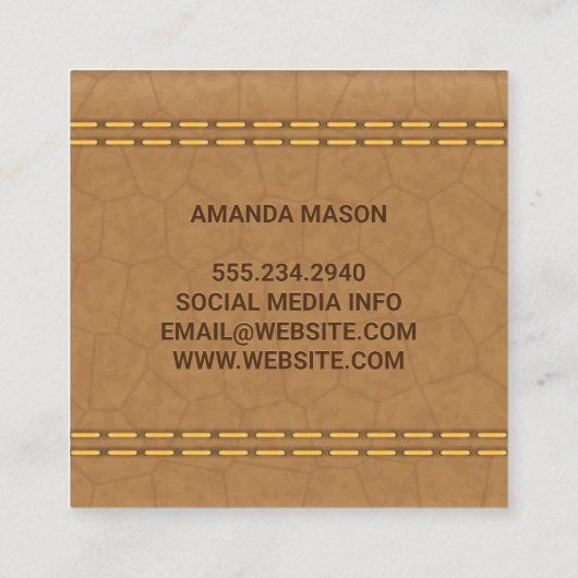 Monogram | gestikt leer vierkante visitekaartje (Achterkant)