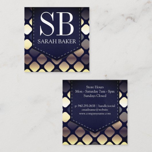 Monogram Gestikte Leer | Luxe Geometrisch Vierkante Visitekaartje (Voorkant / Achterkant)