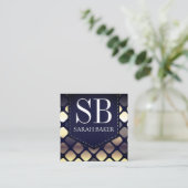 Monogram Gestikte Leer | Luxe Geometrisch Vierkante Visitekaartje (Staand voorkant)