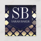 Monogram Gestikte Leer | Luxe Geometrisch Vierkante Visitekaartje (Voorkant)