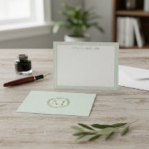 Monogram gestreepte pastelgroene notitiekaart