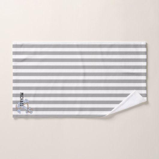 Monogram gestript patroon met schattig Anchor grij Bad Handdoek (Handdoek)