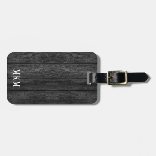 Monogram getextureerde zwarte houtkorrel bagagelabel (Voorkant horizontaal)