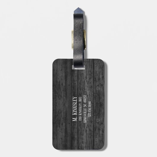 Monogram getextureerde zwarte houtkorrel bagagelabel (Achterkant verticaal)