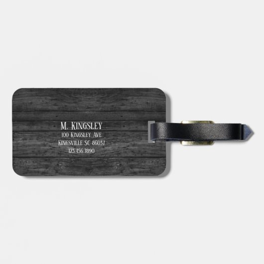 Monogram getextureerde zwarte houtkorrel bagagelabel (Achterkant horizontaal)