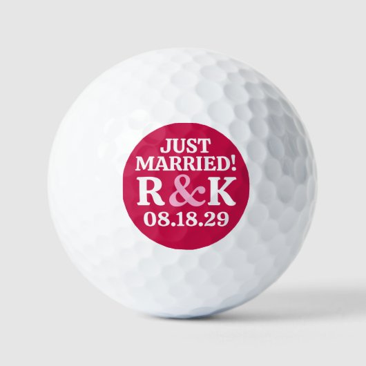 Monogram GETROUWD Roze Ampersand Dieprode Achtergr Golfballen (Voorkant)