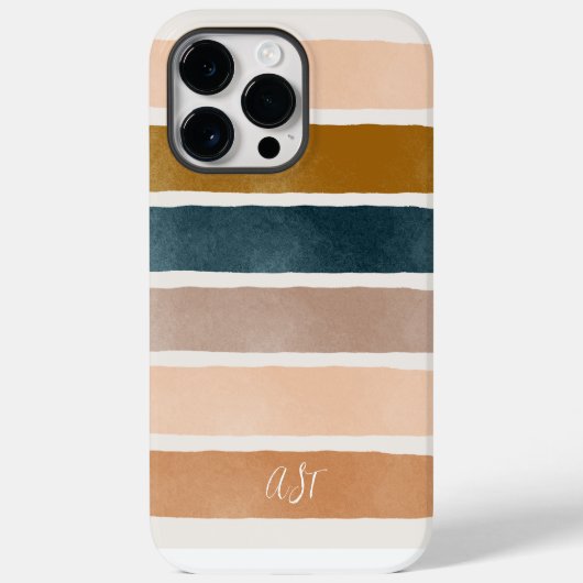 monogram geverfde aardse strepen initialen Case-Mate iPhone case (Achterkant)