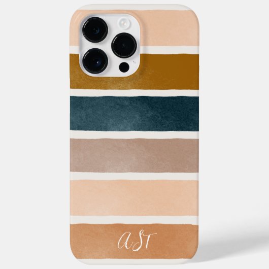  monogram geverfde aardse strepen initialen Case-Mate iPhone case (Achterkant)
