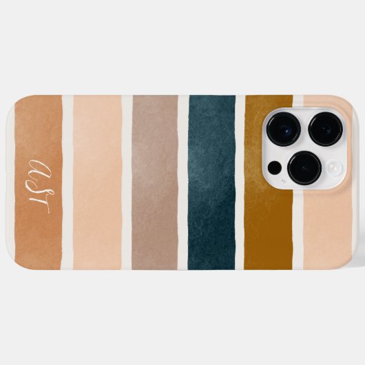  monogram geverfde aardse strepen initialen Case-Mate iPhone case (Achterkant (horizontaal))