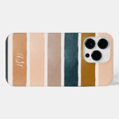 monogram geverfde aardse strepen initialen iPhone hoesje (Achterkant horizontaal)