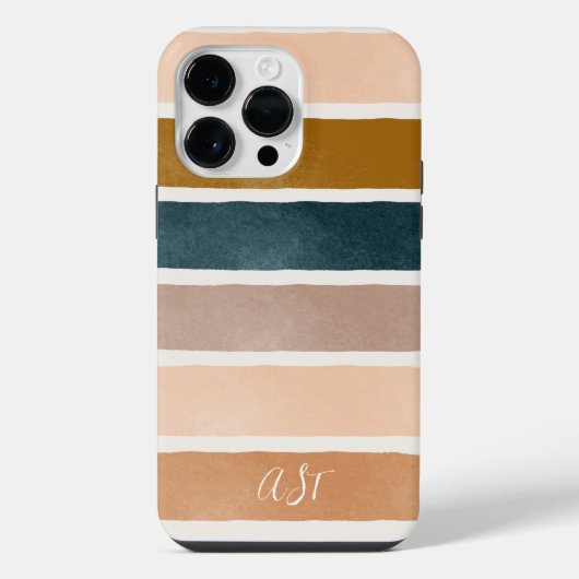 monogram geverfde aardse strepen initialen iPhone hoesje (Achterkant)