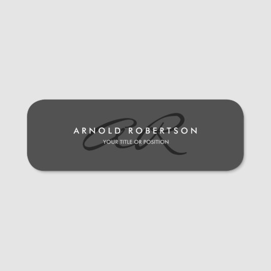 Monogram gewijzigd Effen Grijs Zwart Naam toevoege Naamplaatje (Voorkant)