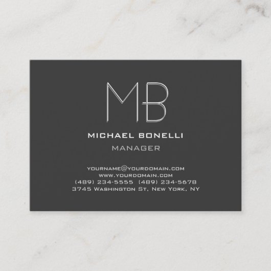 Monogram gewoon grijs trendy stijlvol visitekaartj visitekaartje (Voorkant)
