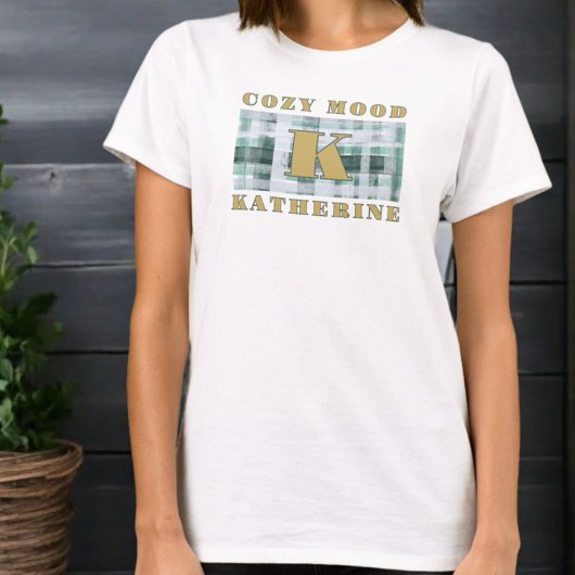 Monogram gezellige stemming groen wit plaid tartan t-shirt