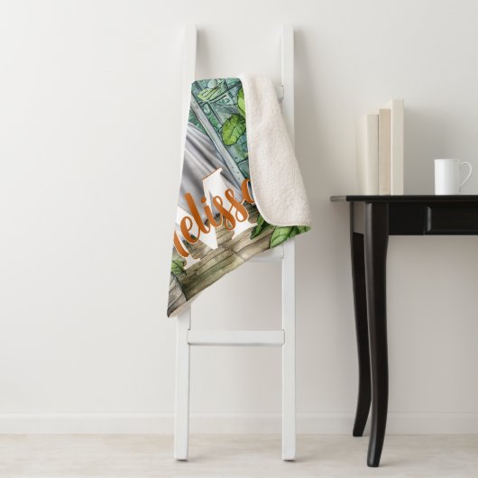 Monogram Ghost in Greenhouse Sherpa Deken (In situ)